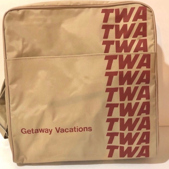 NEW ‘70s Authentic Vintage TWA Airlines Travel Bag Carry On Taupe Red Co… - Picture 9 of 12